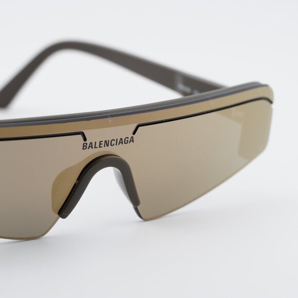 Balenciaga BB0003S 012 Sunglasses Brown Shield Frame, Bronze Mirror Lenses main image 8